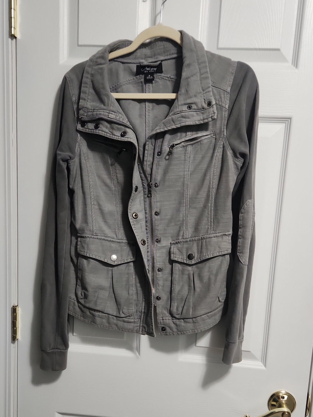 Coffee Shop Gray Utility Jacket with Snap Front